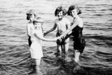 427: l-r Bernadette Bishop, Madge Barry, Madonna Bishop and Anita Bishop, at Jaunter's beach.  (circa 1965) [courtesy of Maurice Barry]  - Madge daughter of Denis Barry &amp;amp; Kathleen Hayes; Bernadette, Madonna and Anita daughters of  Ambrose Bishop &amp;amp; Mary Mulrooney